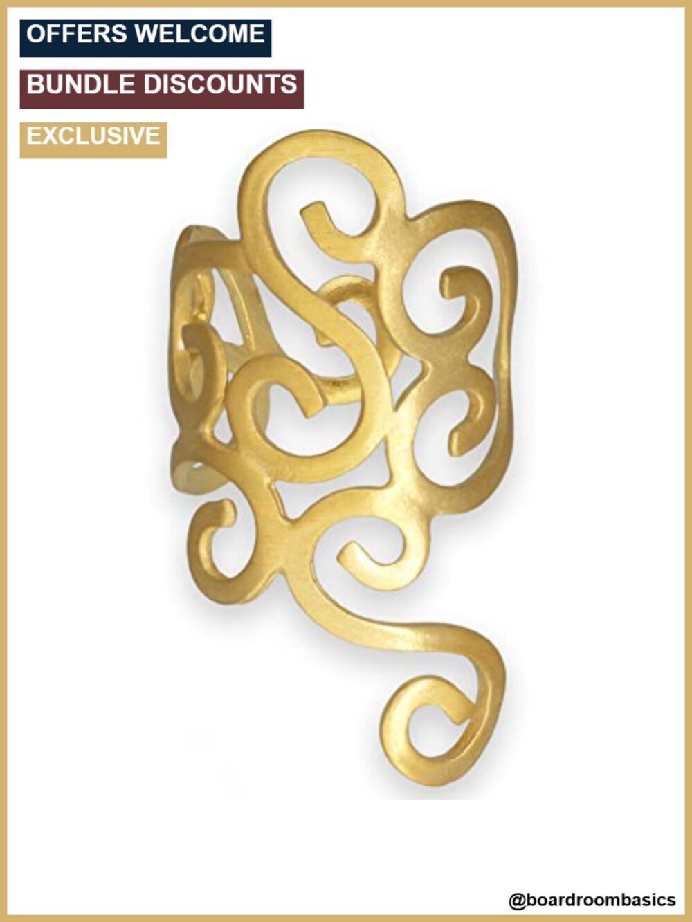 925 Sterling Silver Ear Cuff 24K Gold Plated Greek Spiral No Piercing Left